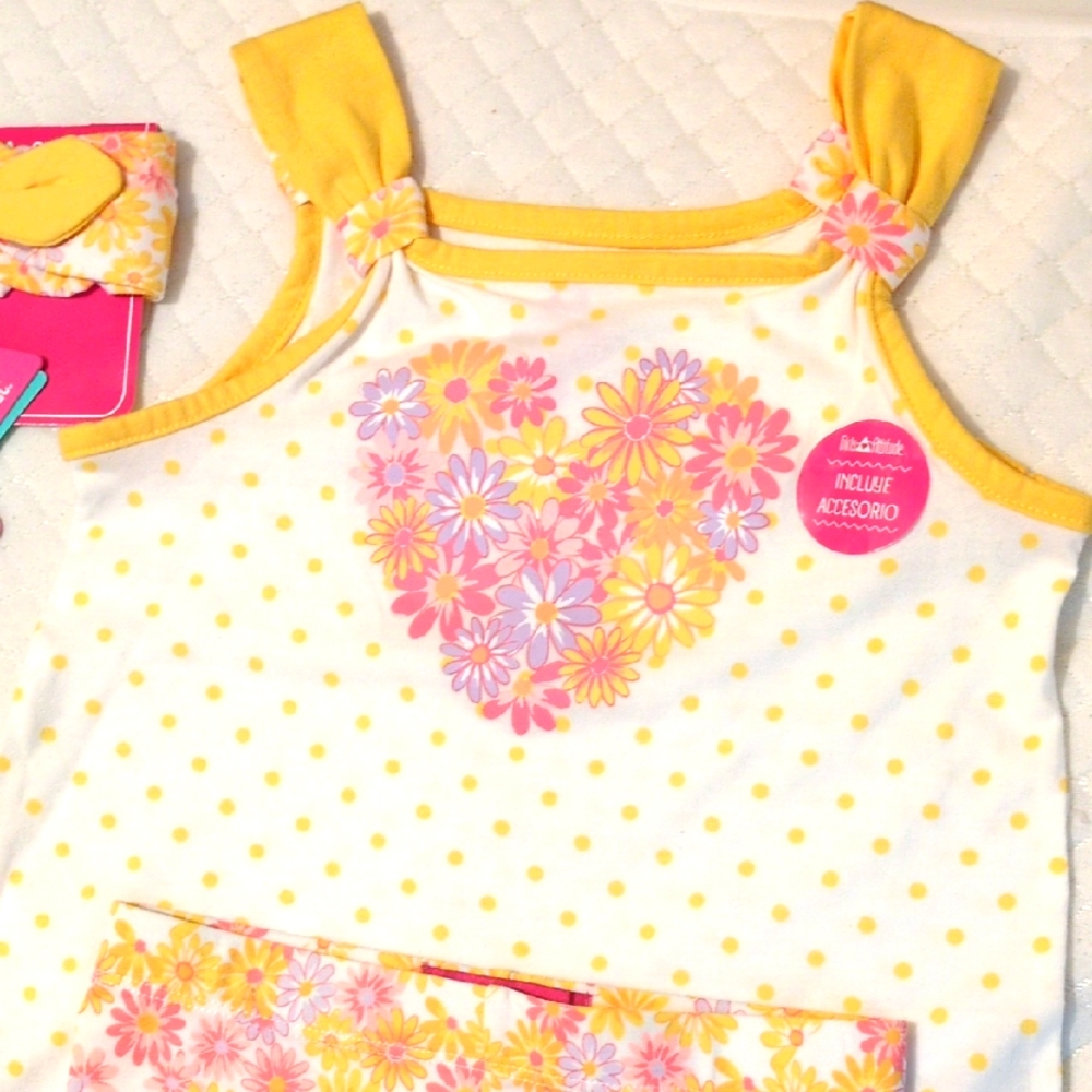 Girls Attitude 2 PC Yellow/White and Pink Floral Tank Top/Shorts 2 Sets. 6